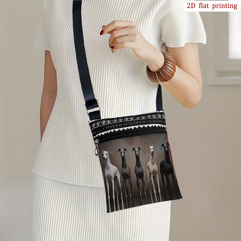 TEMU 1pc [2d Flat Printing] Greyhound Dog Stand Art Crossbody Bag For Everyday Use, Assorted Colors Casual Small Favor Bag Gift For Anniversary Ideal