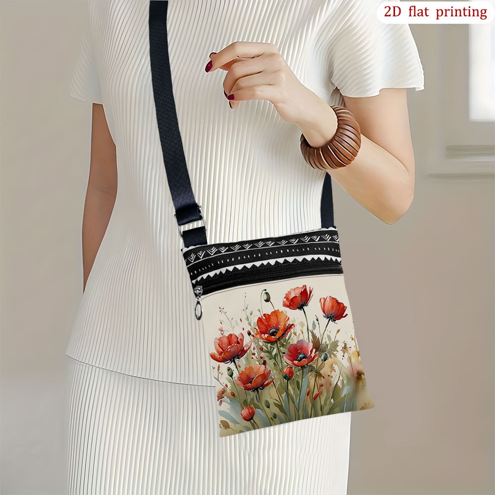 TEMU 1pc [Impression Plate 2D] Sac Bandoulière Fleurs de Coquelicot Rouges pour , avec un Design Éclatant, Petit Sac d'Épaule Robuste et Portable,