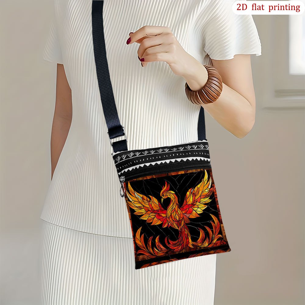 TEMU 1pc Phoenix & Flame Crossbody Bag - Lightweight Small Phone Purse With Adjustable Strap, Zipper Closure, Multicolor (////) - Casual Handbag For