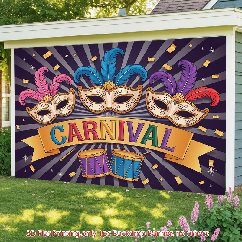 2D Plano, 1pc Máscara de Carnaval y Tema de Tambor Vinilo Banner Adecuado para Decoraciones de Fiestas de Carnaval en Interiores/Exteriores - Fondo Duradero de Mardi Gras para Accesorios de Fotomatón, Decoración de Festivales, No Necesario, Suministros para Fiestas de Carnaval, 2D Plano