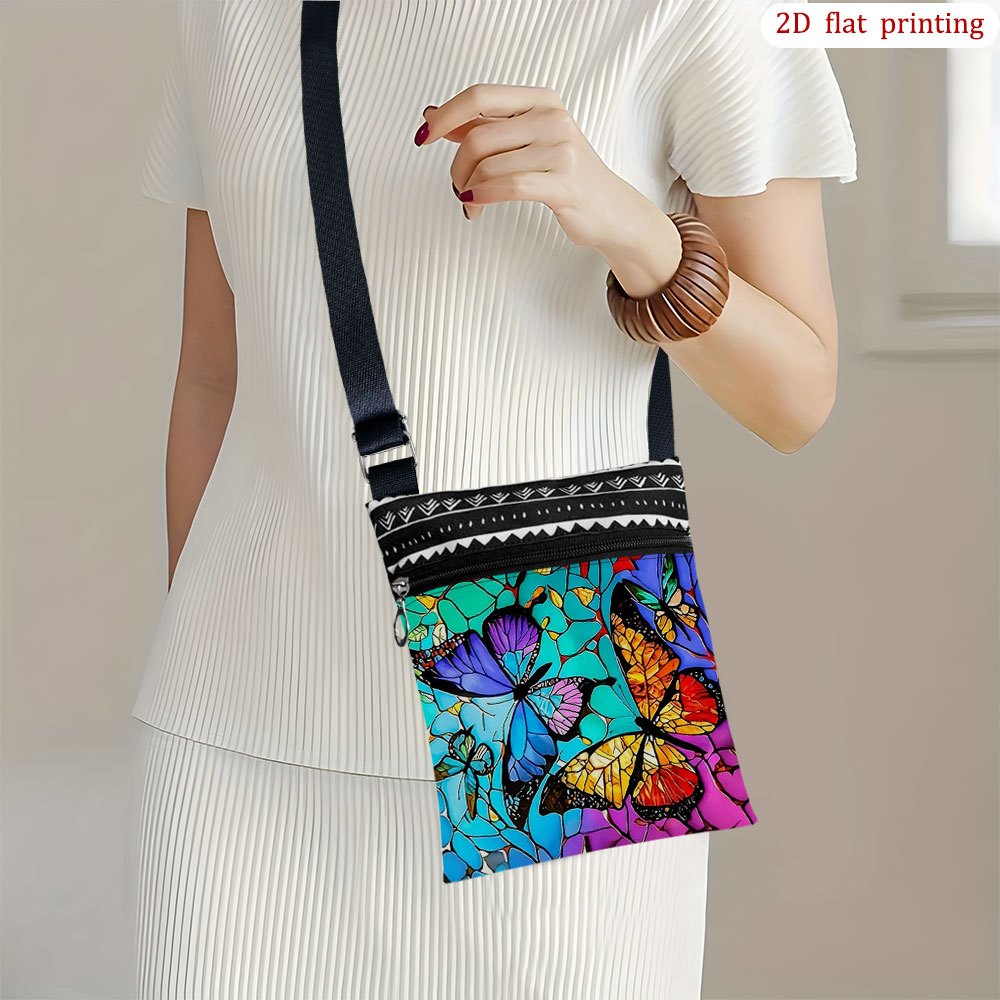 TEMU 1pc Bolso Bandolera de Vidrio con Diseño de , Correa Ajustable y Cierre de Cremallera - Diseño de Ventana de Vidrio Multicolor, Bolso Casual