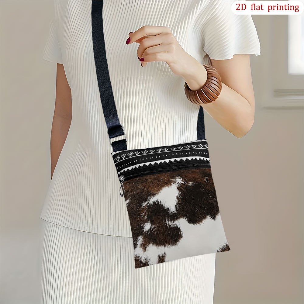 TEMU 1pc [2d Flat Printing] Brown And White Pattern Crossbody Bag For Daily Use, Vibrant Patterns Casual Small Party Favors Gift For Anniversary,