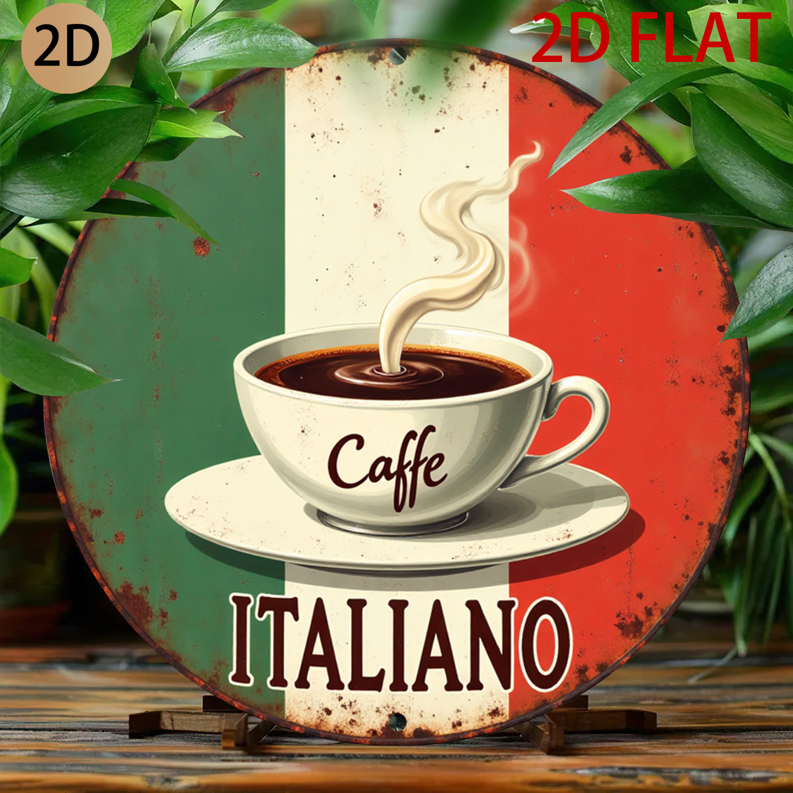 TEMU 2d Flat, Themed Vintage Round Aluminum Wall Art - Retro Italian Espresso Logo Sign Suitable For Kitchens, Cafes, Restaurants, Italian Decor,