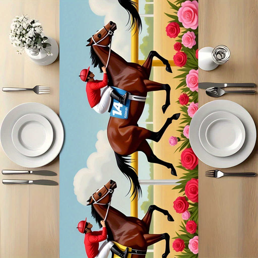 TEMU Table Runner 1pc, Horse Racing Competition, Suitable For Kitchen And Dining Room Decor, Home Parties And Indoor/outdoor Dining, An Elegant