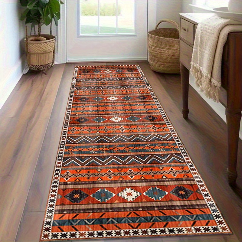 TEMU Velvet Long Runner Rug | Vintage, Bohemian, Minimalist , Soft For Kitchen, Laundry, Farmhouse Entry, Suitable For Bedroom/living