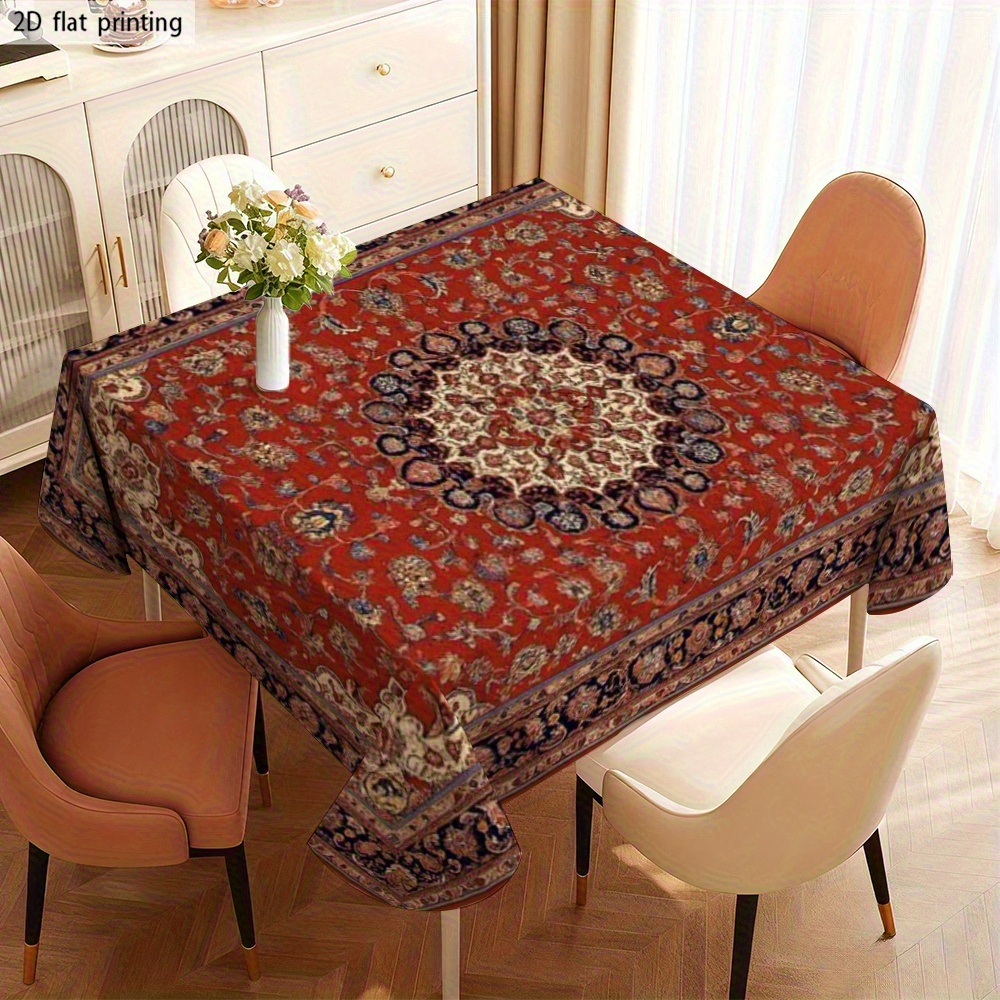 TEMU Nappe plate 2D, 1 pièce, douce, et belle, en lavable en machine et facile à nettoyer, de style persan avec motif floral central et bordure au