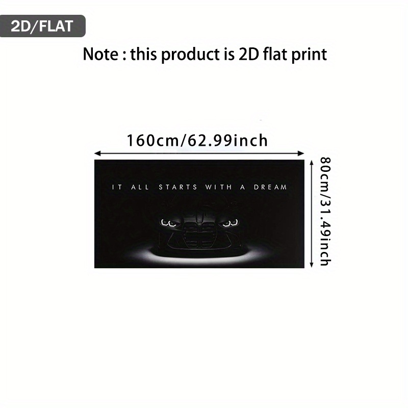 TEMU 2d Flat, 2d Flat 1pc 31.49*62.99in/80*160cm Modern Abstract Black Car With Illuminated Headlights And All Starts With A Dream Print Art Wall Art