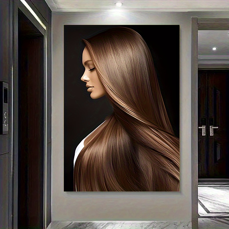 TEMU 2d Flat, A 2d Unframed Canvas Painting Depicting The Side Profile Of A Woman With Long, Smooth, And Hair. Suitable For Bedrooms, Living Rooms,
