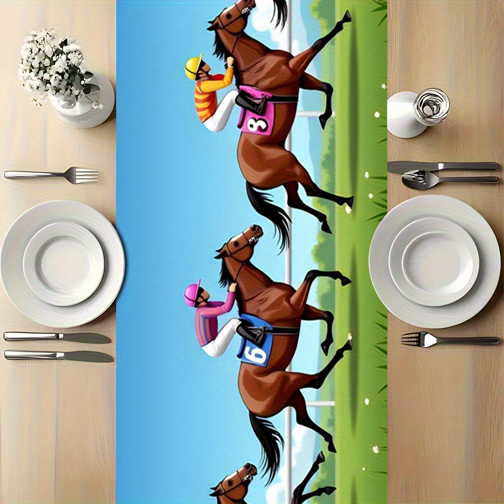 TEMU Table Runner 1pc, Horse Racing Competition, Suitable For Kitchen And Dining Room Decor, Home Parties And Indoor/outdoor Dining, An Elegant