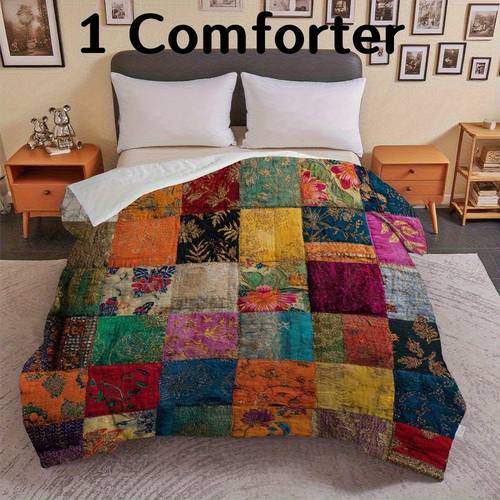 1pc bohemian style comforter multicolor bedspread medium weight quilt with fill machine washable bed cover for dorm bed or moving contemporary boho bedding