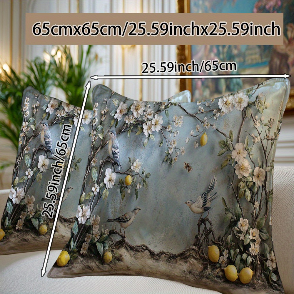 TEMU 2pcs Set Of Floral Bird Pattern Single-sided Printed Silk Pillowcases/bedding/cushion Covers/bed Pillowcases/pillowcases (inner Pillow Not