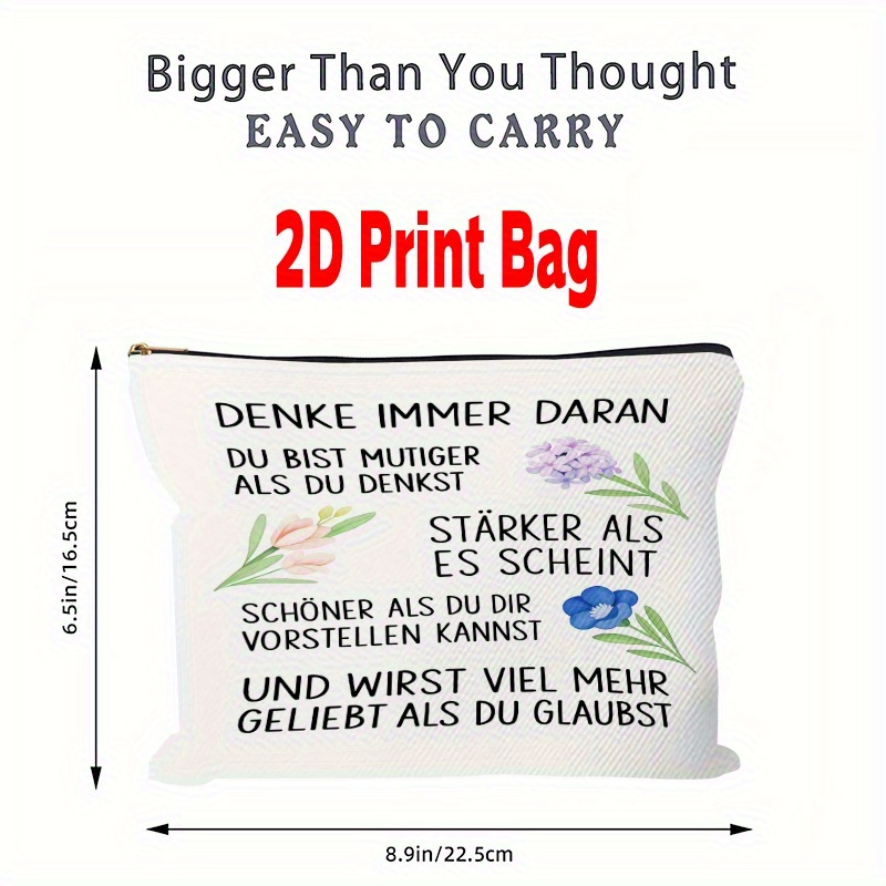 TEMU 1pc Large Art Deco Makeup Case & Toiletry Bag With Zipper Closure - Elegant 2d Floral & Uplifting Phrases Print (6.5"x8.9") Box For, - Aesthetic