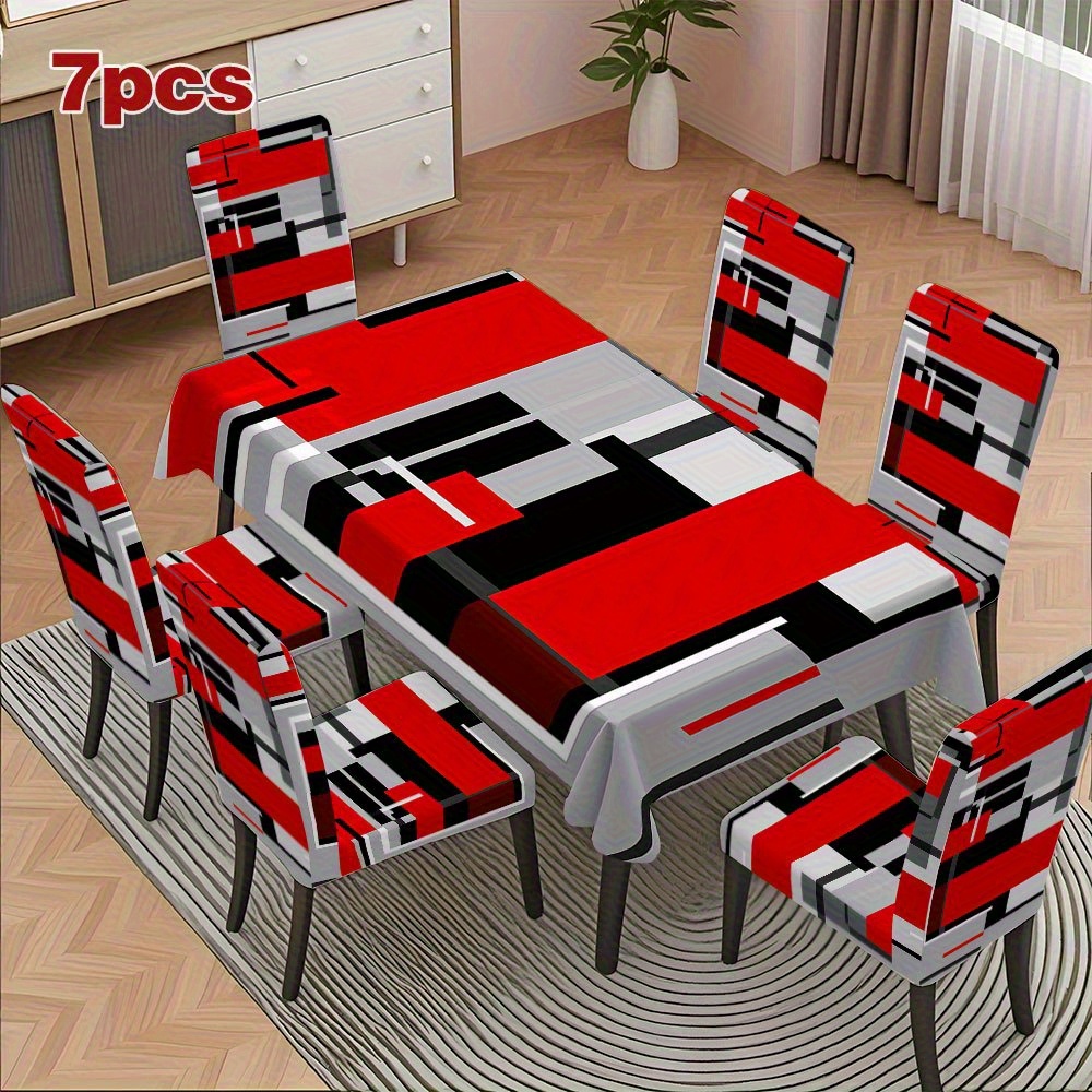 TEMU Ensemble de nappe et housses de chaises en rouges et 4/5/6/7 pièces, élégant et tendance pour tout événement, idéal pour les réunions sur