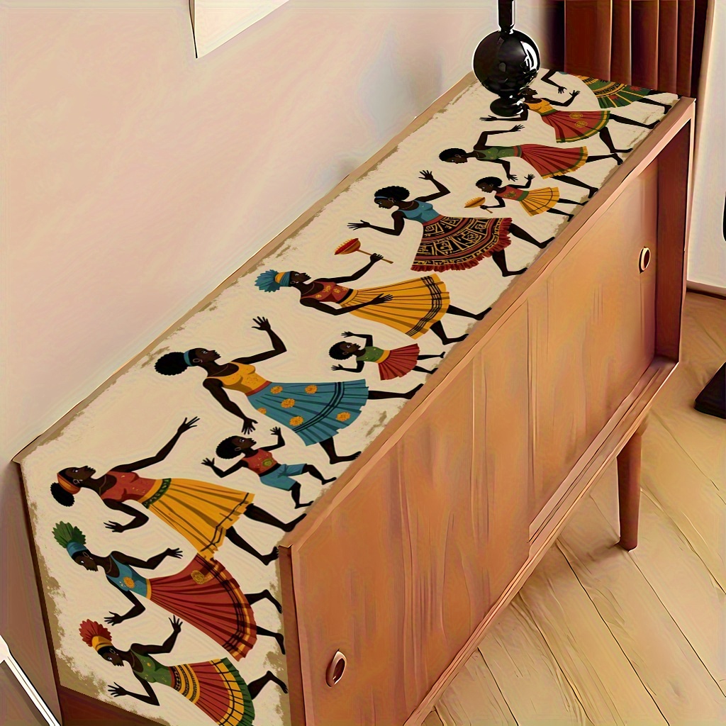 TEMU A 2d Printed Item Featuring A Line Of Women And Children Dancing, A Printed Tablecloth Designed For Decorative Use, Suitable For Indoor And