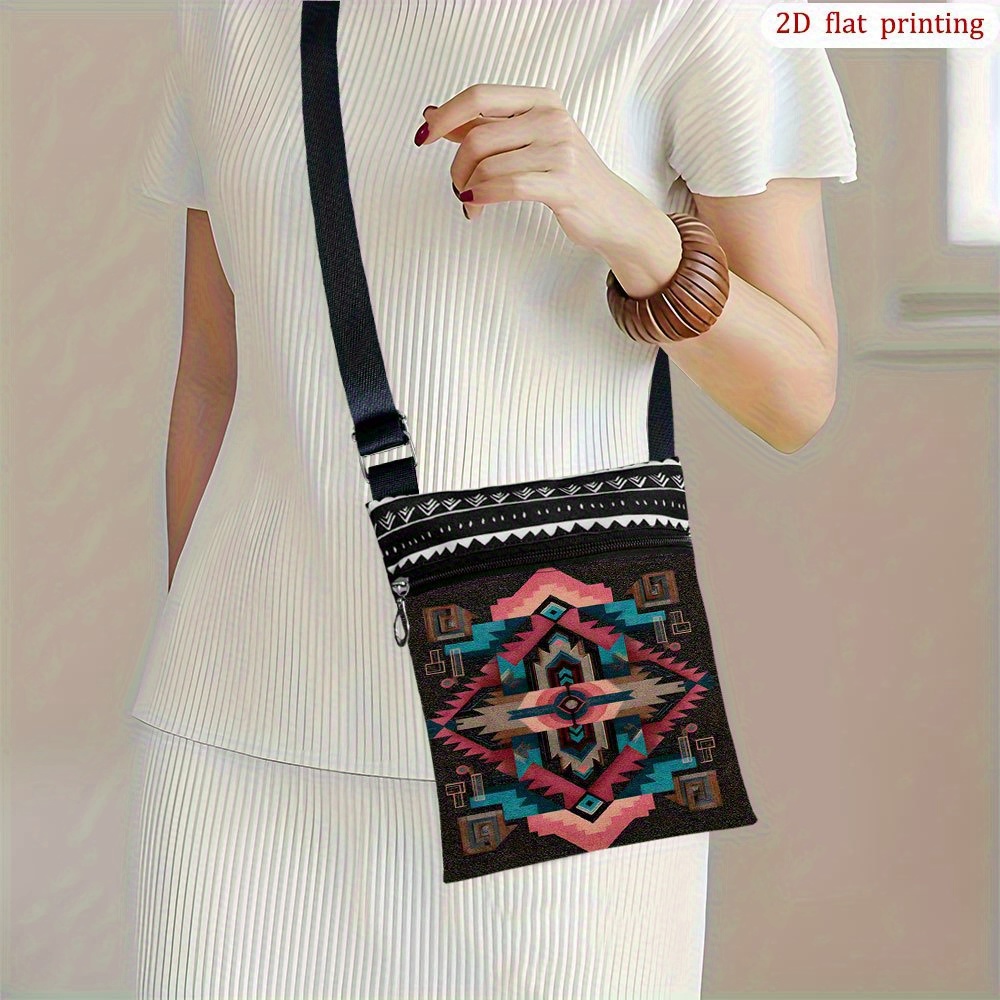 TEMU 1 Sac Bandoulière Motif avec Imprimé Style , Bandoulière Réglable & Fermeture Éclair - Designs Multicolores (Cactus du Désert, Turquoise) - Sac