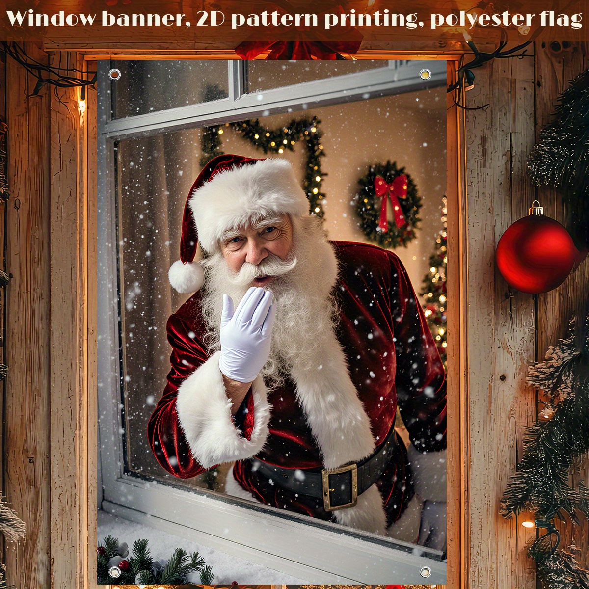 TEMU 2d Flat, 2d Flat - 2d Flat, 2d Flat - 2d Flat Santa Claus Window Decorations Large 120 X 80cm Christmas Window Banner, High Quality, Reusable