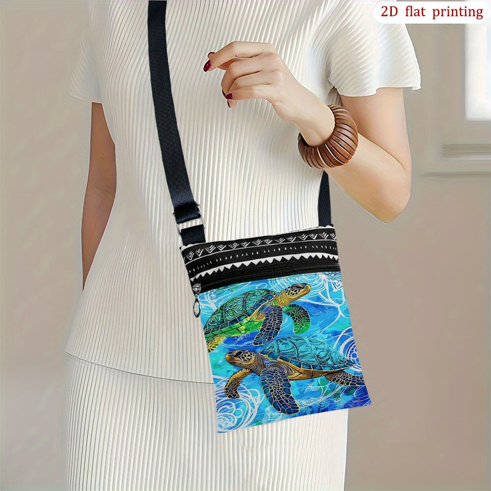 TEMU 1pc [2d Flat Printing] Crossbody Bag Featuring Sea Turtle And Ocean , Use. Made From Durable Fabric With Vibrant Patterns