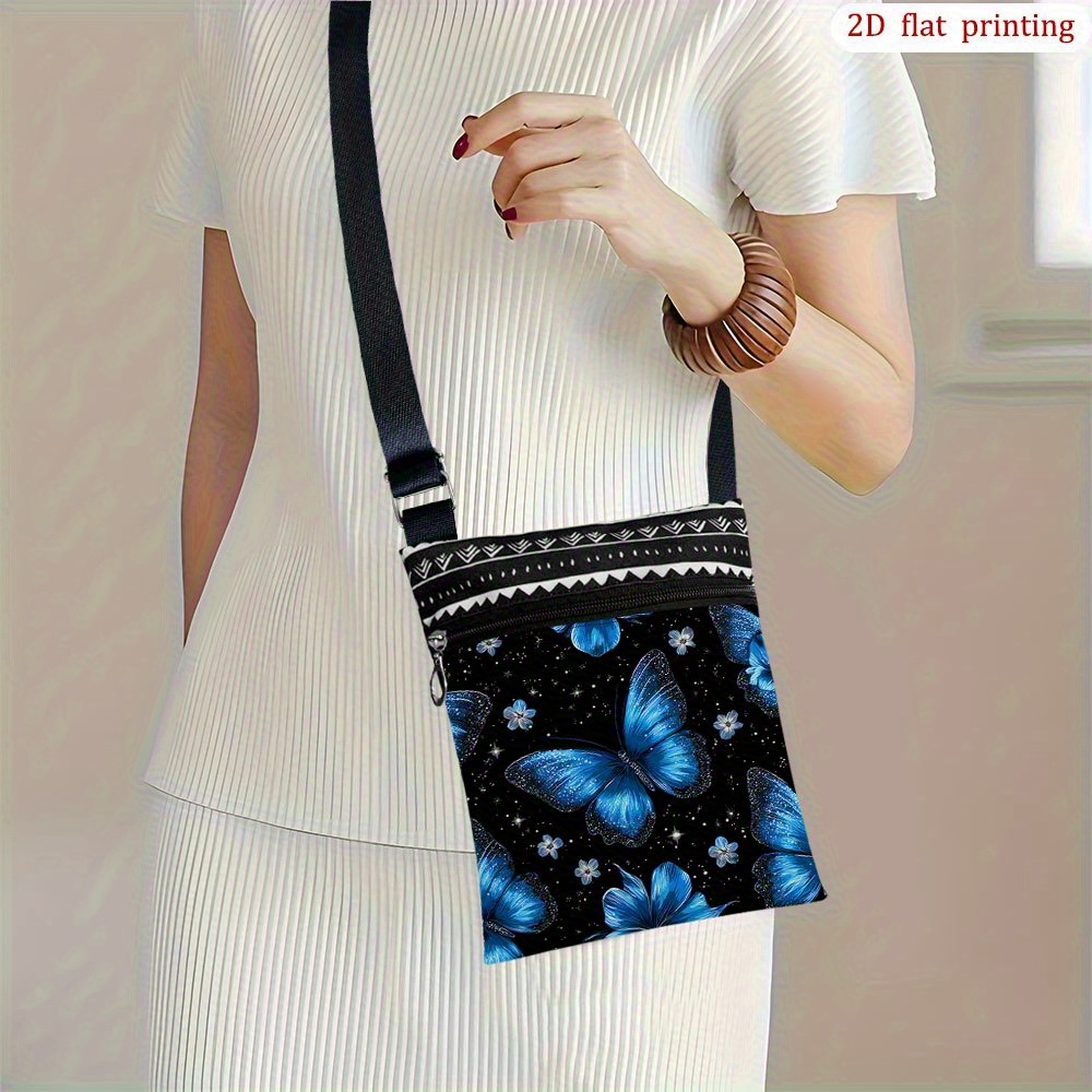 TEMU 1pc [ 2d Flat Printing] Blue Star Flower Crossbody Bag Daily Use, Mixed Colors Casual Polyester Small Phone Bag Gift For Bachelor Party Suitable