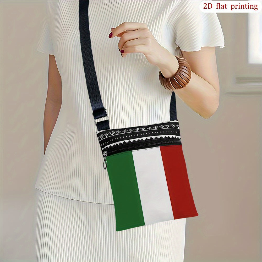 TEMU 1pc [2d Flat Printing] Italian Flag Green White Red Crossbody Bag For Daily Use, Casual Polyester Small Shoulder Bag Gift For Holidays, Parties,