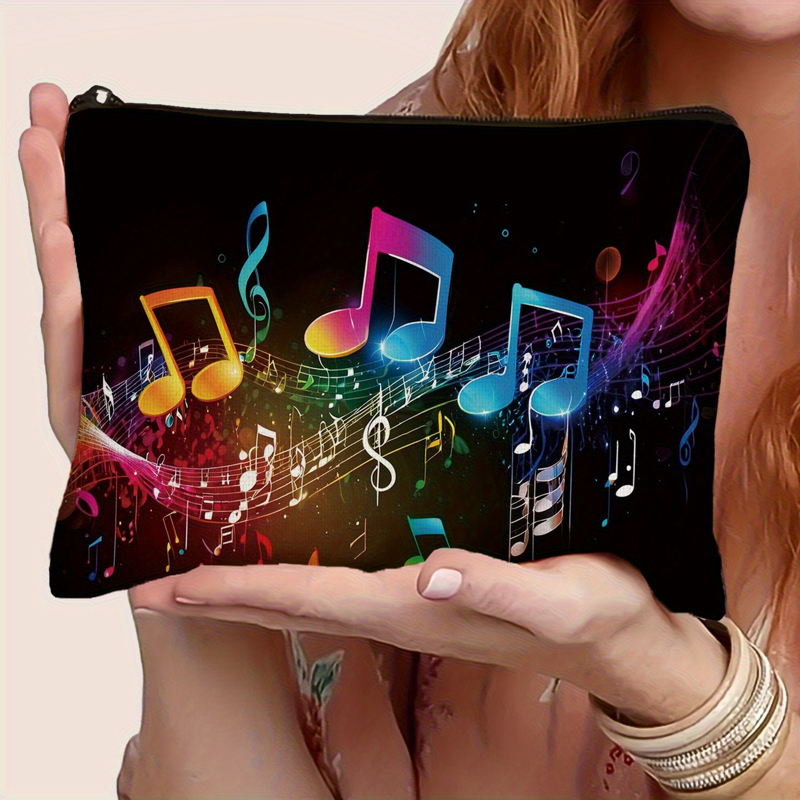 1pc Musical Note & Treble/clef Design Makeup Bag & Travel Organizer - / Durable Case Suitable For Nail Technicians, Birthday Gift, Machine Washable, Spacious Storage For Daily Use Or