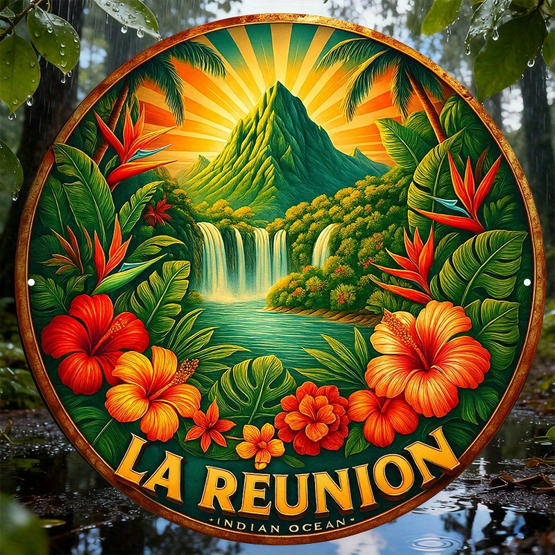 TEMU Un panneau décoratif vintage présentant de la , mesurant 20,32 x 20,32 centimètres, en aluminium. Cette œuvre d'art sur le thème tropical est