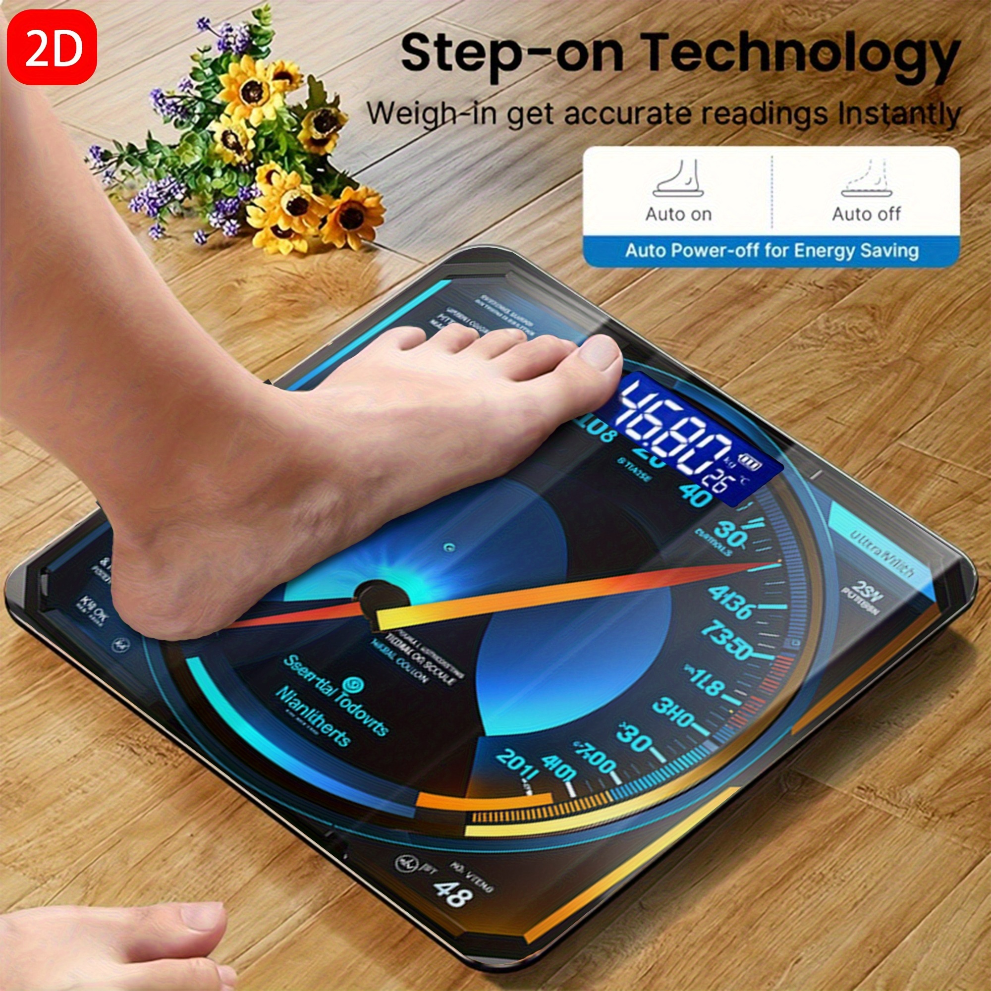 TEMU Digital Body Weight Scale With Step-on Technology, Thick Tempered Glass Led Bathroom Scale?digital Scale Gift Weight Loss Scale