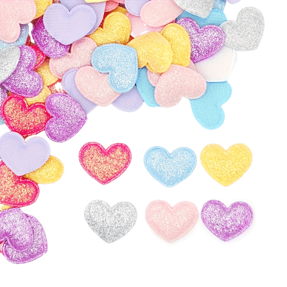 50pcs Golden Glitter Heart Sequins: Suitable For Diy Hair Accessories, Hair Clips, Decorations, Clothing, Hats, Crafts, And Sewing Supplies - Includes White, , Yellow, Blue, And Purple
