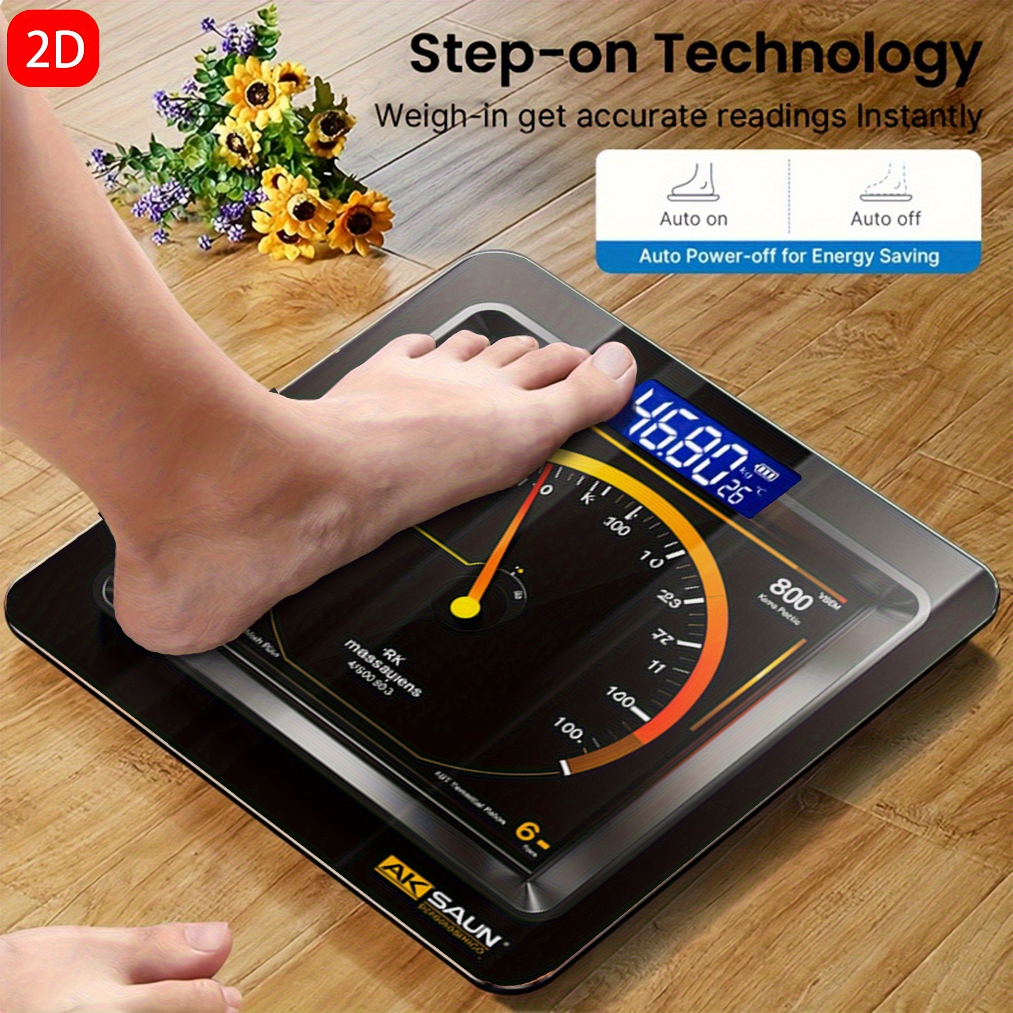 TEMU Balance de poids numérique avec technologie Step-On, verre trempé épais, écran LED pour salle de bain – Balance numérique cadeau pour perte de