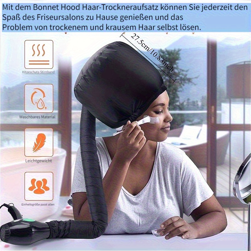 plopping-haube zum trocknen lockigen haares, föhnhaube für damen mit lockigem haar, föhnhauben-bezug, schneller trocknung und tiefenpflege, extra großer raum für dickes, lockiges haar und styling-tools (schwarz 1)