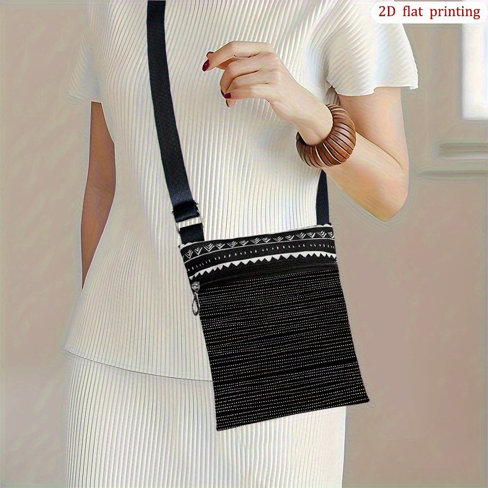 TEMU 1pc A 2d Flat Printed Crossbody Bag Featuring Pattern On A Black Background, Ideal For Everyday Use. This Lightweight, Reusable Small Phone Bag
