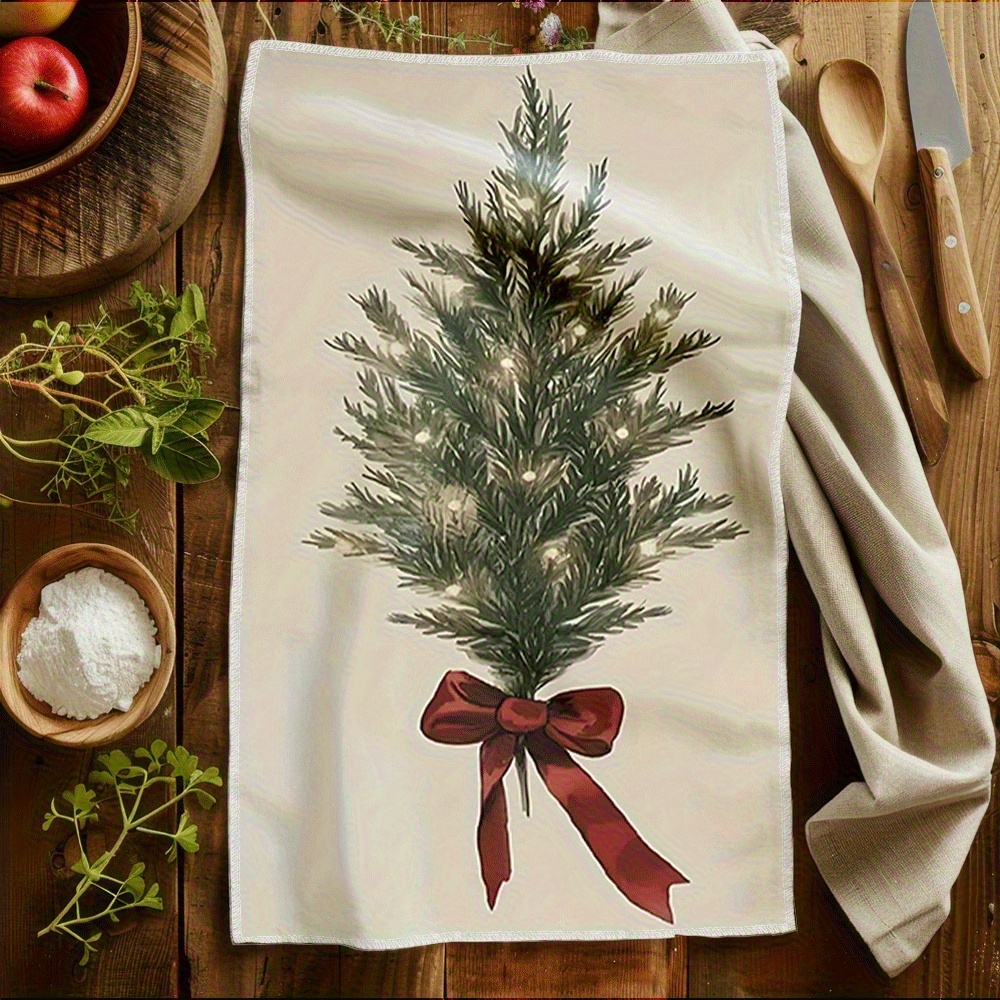 TEMU Kitchen Towels, Hand Towels. Dishcloths, 2pcs, A Small Christmas Tree Tied With And Colorful Lights, Microfiber, Moisture-absorbent,