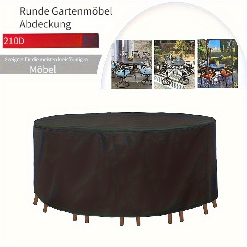 Runde Terrassenmöbel-Abdeckung, Wasserdicht & UV-beständig – In Schwarz