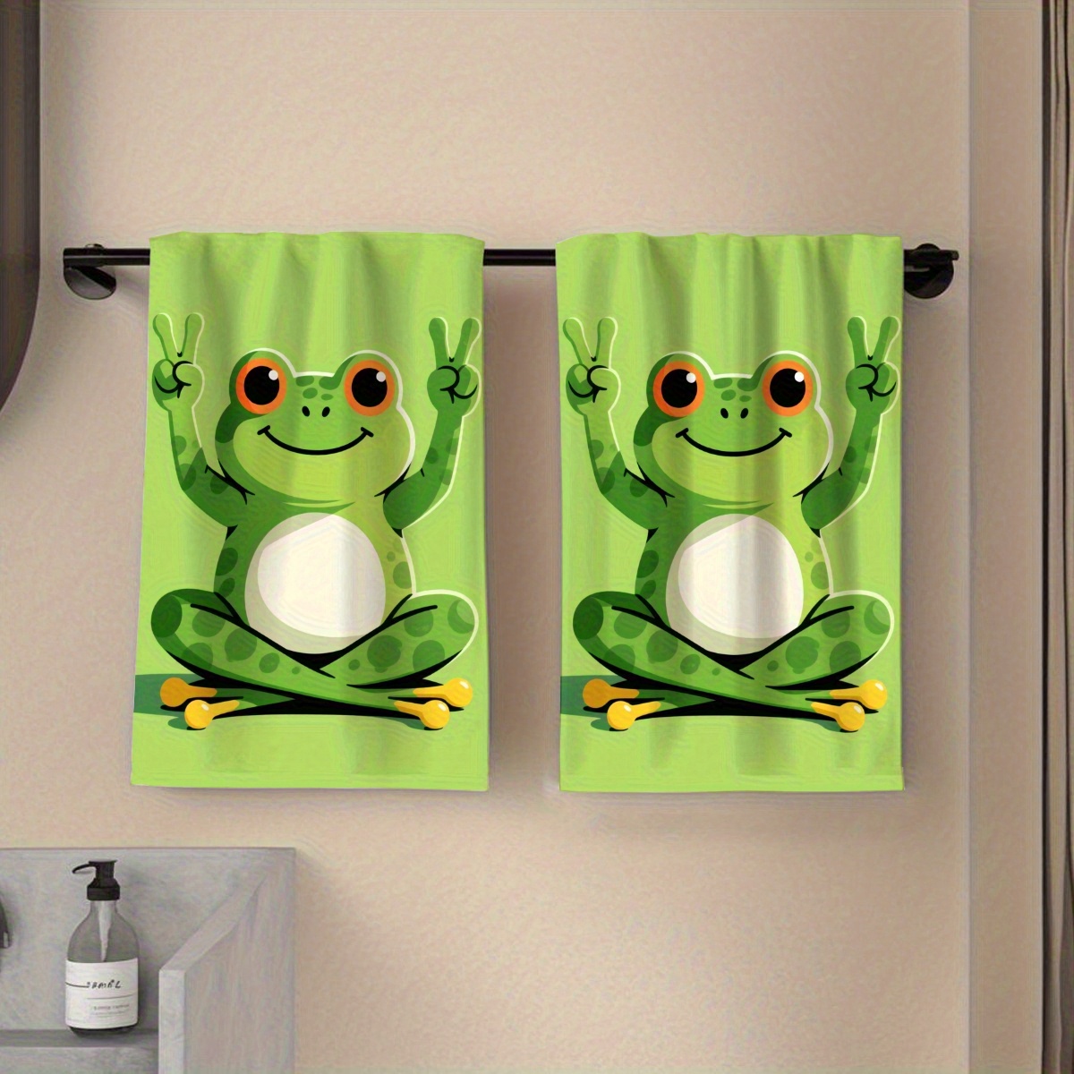 TEMU 2-pack Towels, Single-sided Print, Rectangular 16*24 Inches, Cartoon Frog 2d Design, Soft, Comfortable, Durable, , Suitable For Sports