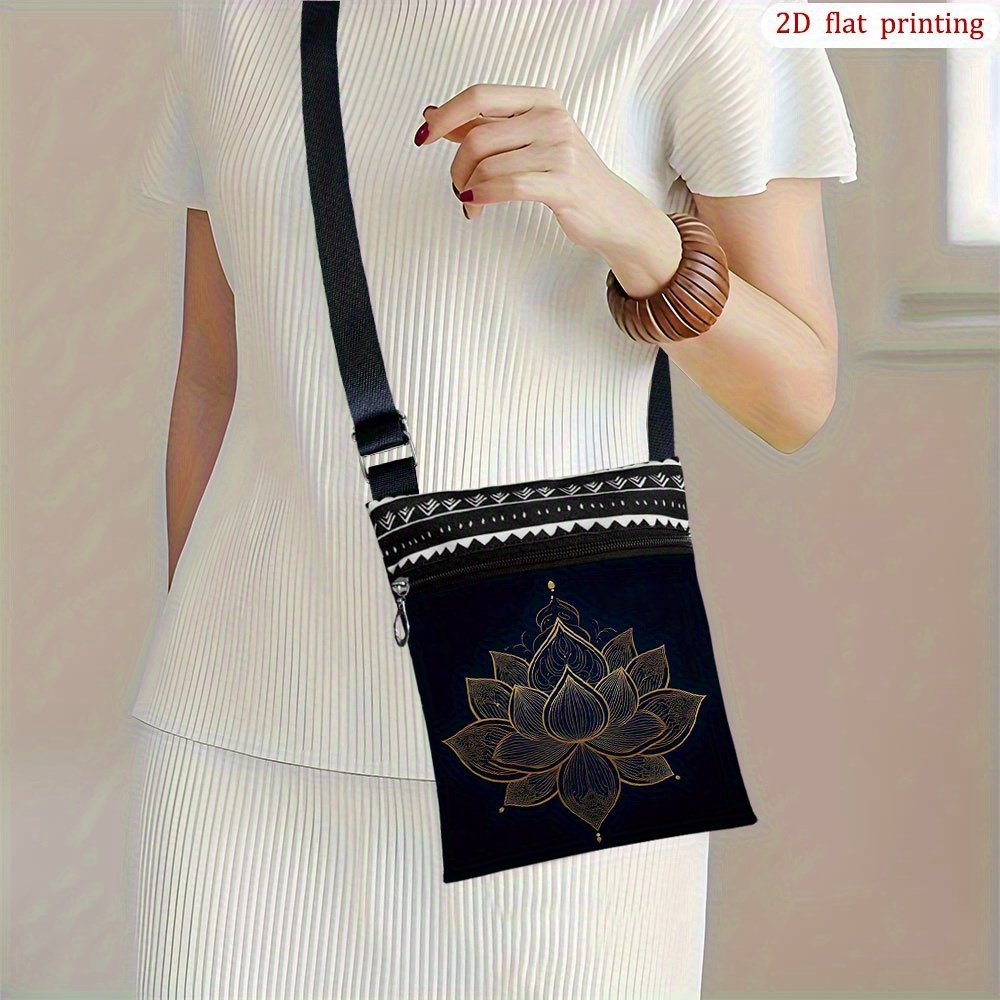 TEMU 1pz Borsa a Tracolla Boho Mandala con Stampa di , Tracolla Regolabile e Chiusura a Cerniera - Borsa Multicolore Mandala e di , Borsa Bohemien