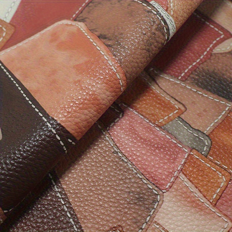 TEMU Pvc Multicolor Faux Leather Sheet, White Line Decoration, Flexible Cutting Use, Thickness 0.7mm, Suitable For Handbags, Card Holders, Pencil