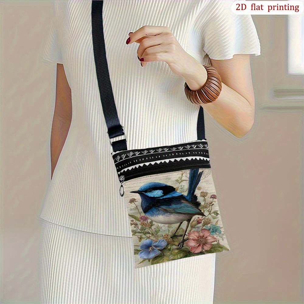 TEMU 1pc [2d Flat Printing] Blue Flower Leaf Note Crossbody Bag For Everyday Use, Reusable Lightweight Small Gift Bags Ideal For Anniversaries,