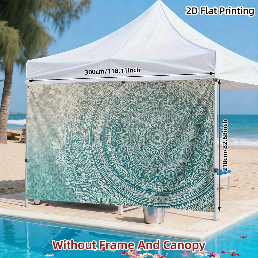 Image of Outdoor Sunshelter - Rv Camping Canopy With Teal Floral Mandala Design Pattern, Windproof Portable Sun Shade For Road , High-quality Polyester Sunblock Wall (without Frame And Canopy)