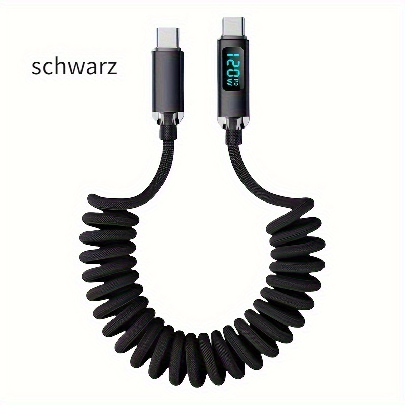 120W Schnellladekabel, Typ-C zu Typ-C, mit Echtzeit-Anzeigefunktion, gewickelte Bauform, geeignet für Zuhause, Autos  Motorräder,  als Zubehör für iPhone 15/16, Samsung, Xiaomi, Huawei  OPPO