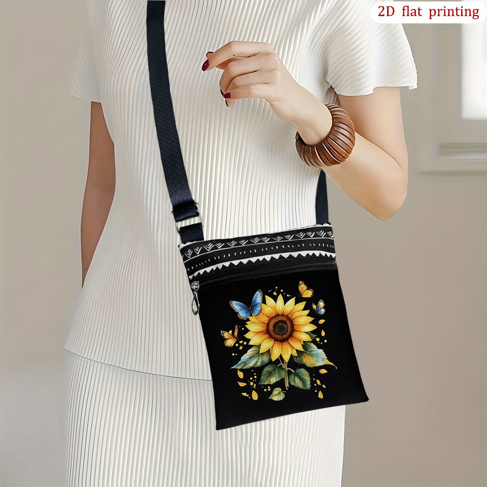 TEMU 1 sac bandoulière [Impression plate 2D] avec motif , papillon et pétale de feuille pour usage , petit sac à bandoulière décontracté en couleurs