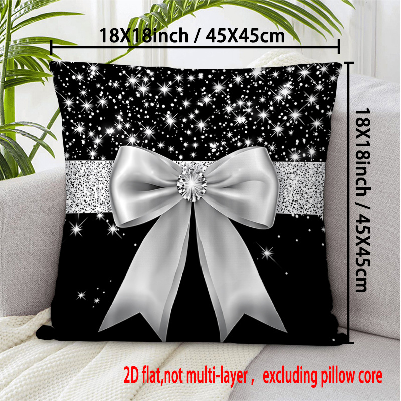 TEMU 2d Flat Print Pillow Cover Christmas Double Sided Printing Throw Pillow Cases 18x18 Inch (45x45cm) Silvery Bow Embellishes . Great For Home