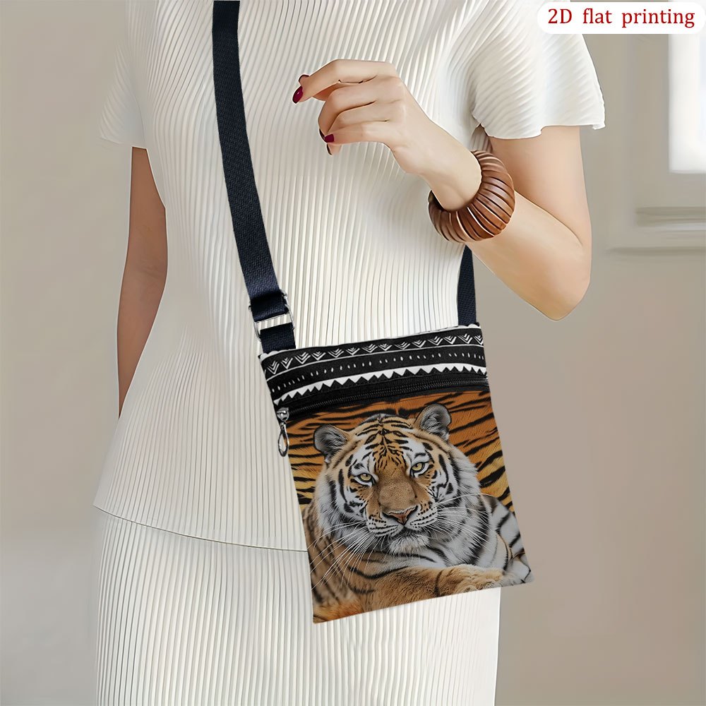 TEMU 1pc [2d Flat Printing] Tiger Pattern Stripes Crossbody Bag Daily Use, Vibrant Design Durable Fabric Small Favor Bag Gift For Small Business