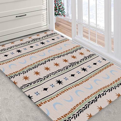 1pc ethnic boho rug with persian suitable for indoor outdoor use bedside bathroom floor mat machine washable boho decor for entryway