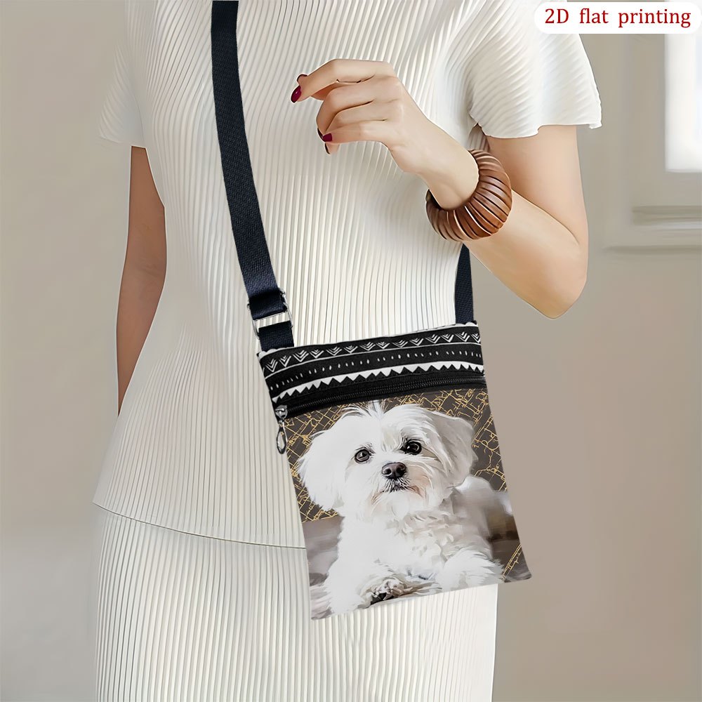 TEMU 1pc Cute Face Crossbody Bag With Paw Print & Bone Patterns - Adjustable Strap, Zipper Closure, Durable Handbag Suitable For Beach Trips, Bridal