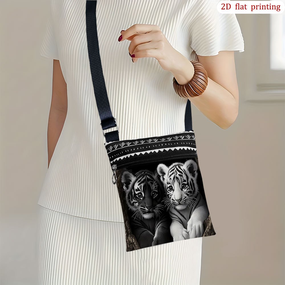 TEMU 1pc Bolso Bandolera de Rayas de Tigre con Estampado de Ojos de Cachorro de Tigre - Correa Ajustable y Cierre de Cremallera, Bolso Pequeño Ideal