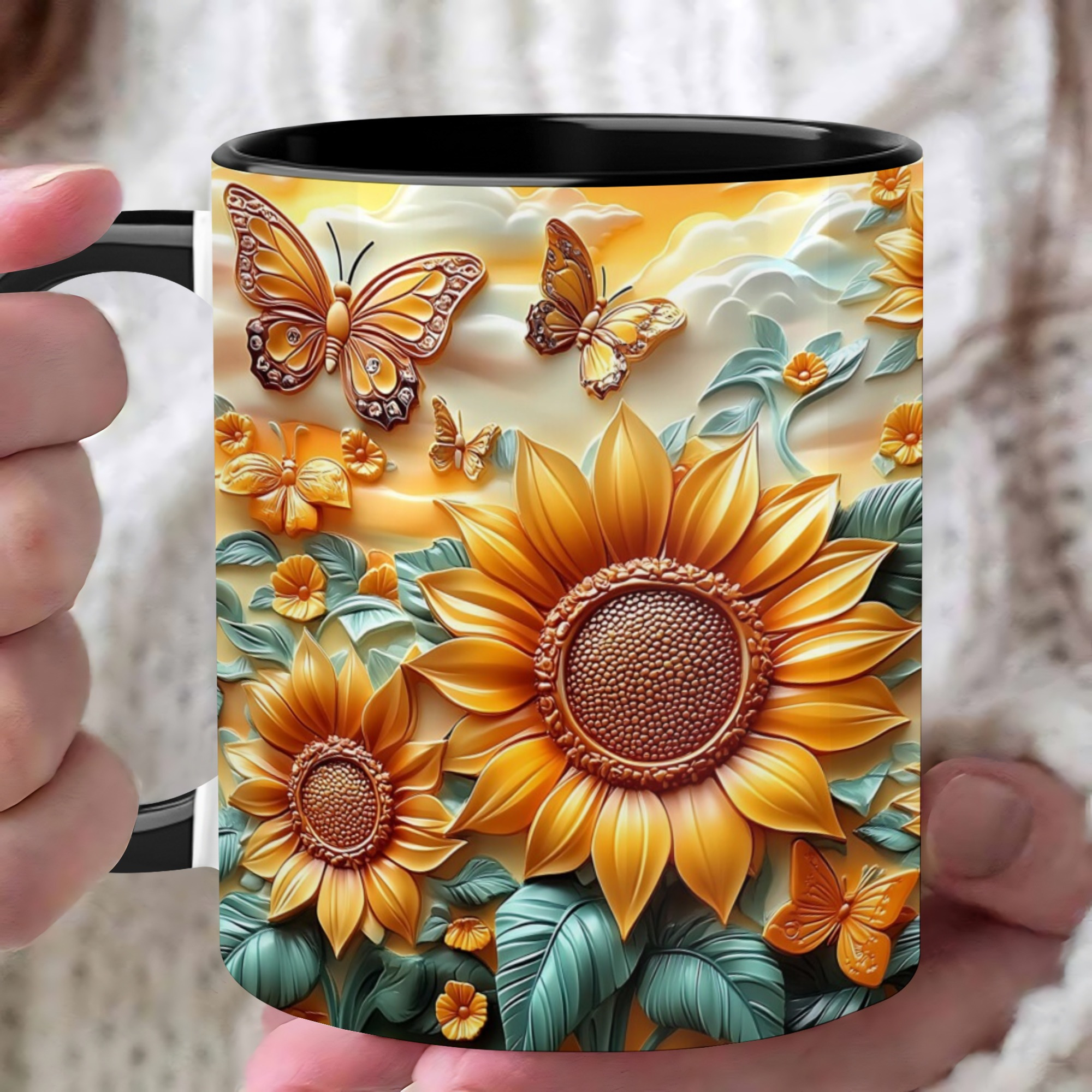 TEMU Sunflower Theme Printed On 11oz. Coffee Mug, Grip, Durable Ceramic Mug - Dishwasher And Microwave Safe, A Unique Keepsake Perfect For Adults,