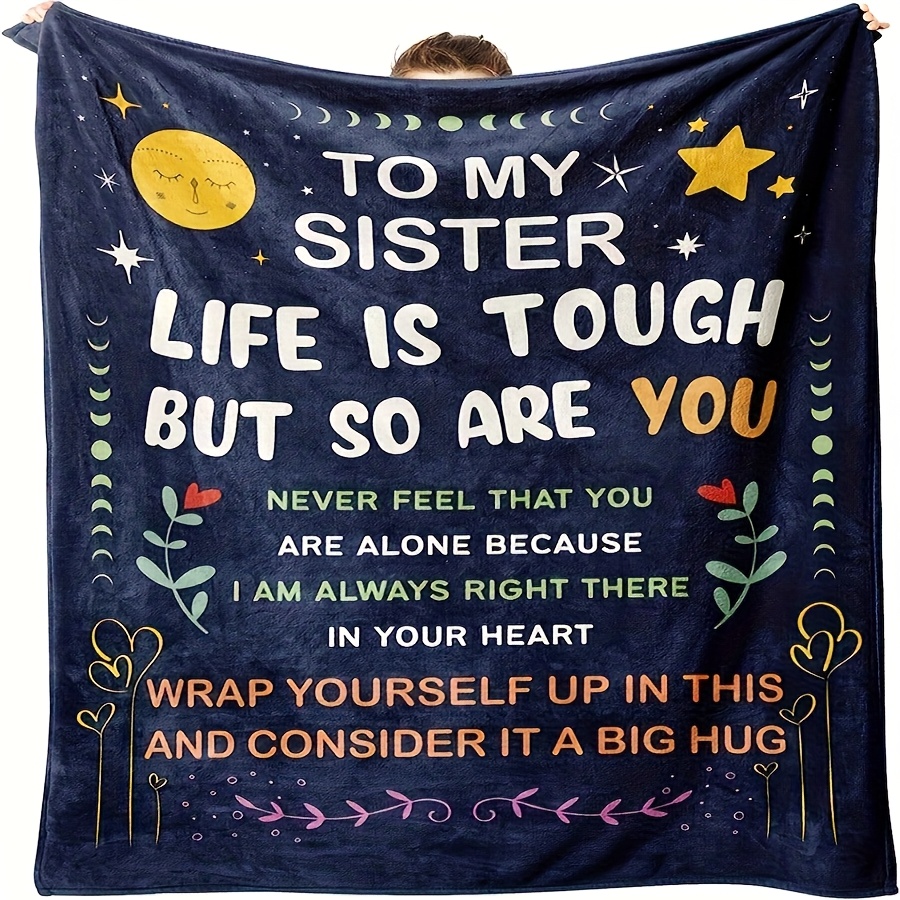 1pc Envelope Printed Flannel Blanket, To My Sister, Warm Throw, Nap Blanket For Couch Sofa Office Camping Decor, Birthday Christmas Gift For Sister