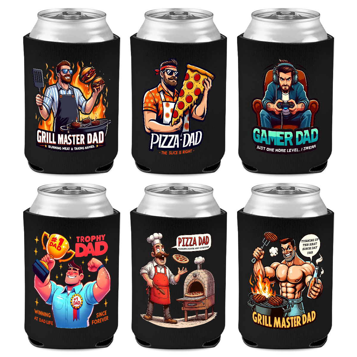 TEMU 6pcs Funny Beer Cooling Supplies Dad Themed Neoprene Drink Coolers With Humorous Designs, Suitable For Barbecues, Parties And Casual Gatherings,
