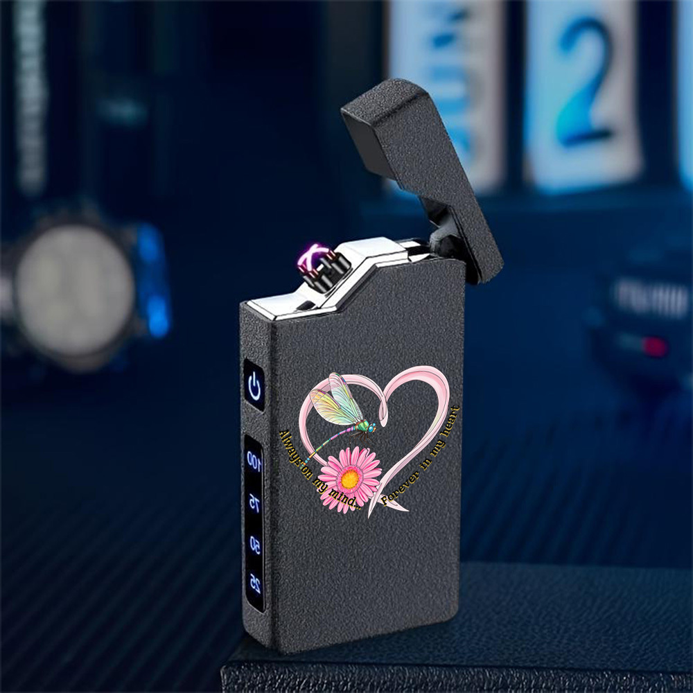 TEMU 1 briquet à arc coupe-vent avec colorée sur des fleurs roses, motif de protection de cœur, briquet à arc coupe-vent, briquet à arc coupe-vent,