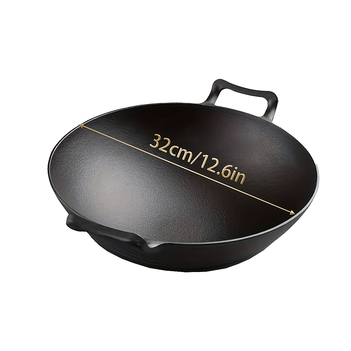 Image of 1pc, Cast Iron Wok, Cast Iron Wok For Traditional Chinese Stir Fry - Dual Handles, Thickened , Induction Compatible, Pre-, Flat Bottom Pan For
