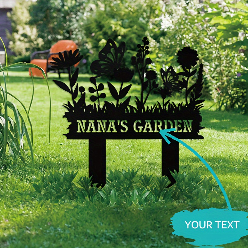 TEMU Personalized Metal Garden Sign - Custom Name/text Outdoor Yard Decoration With Elegant Cursive Lettering & Floral Cutouts, Durable Metal